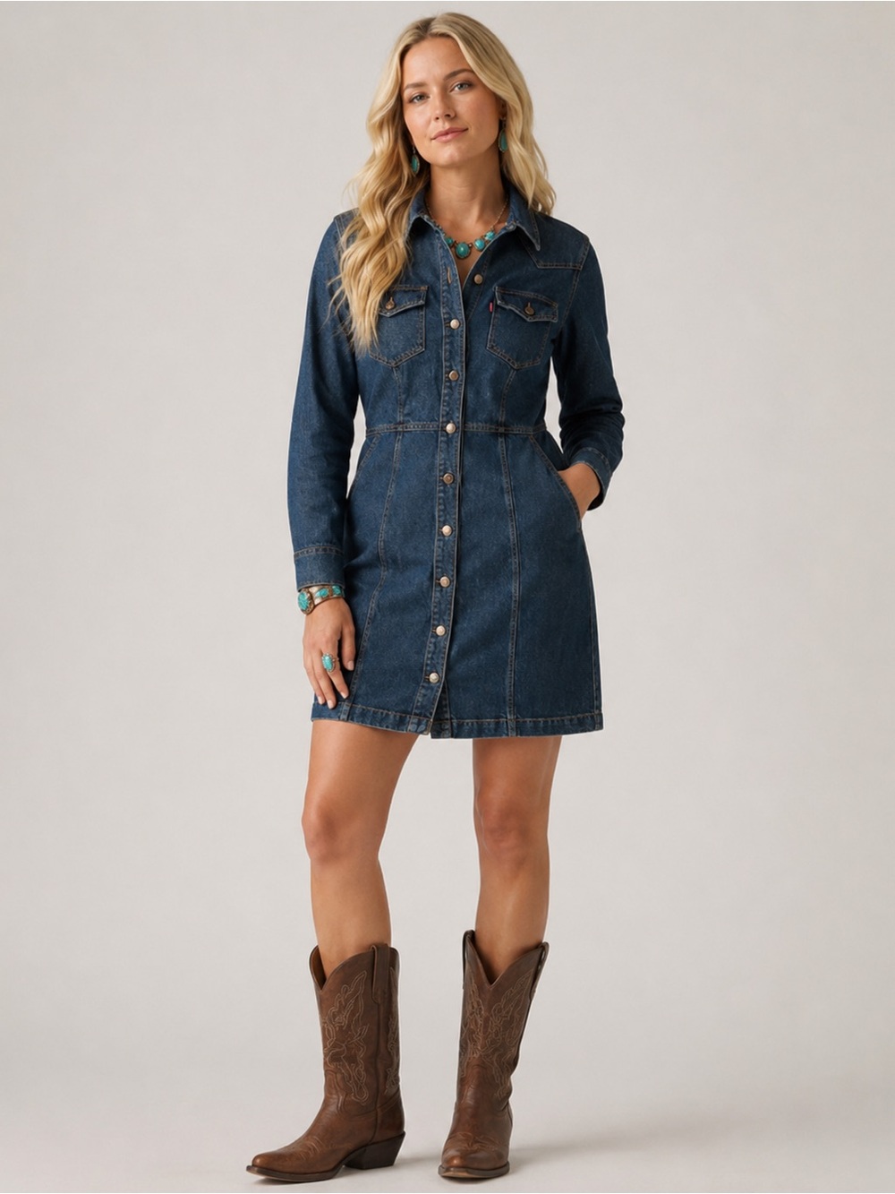 NEW Levi’s Flynn Western Mini Denim Dress Long-Sleeved - Small